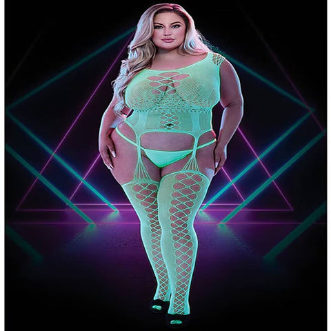 Glow In The Dark Fishnet Keyhole Bodystocking - Body Stockings