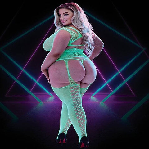 Glow In The Dark Fishnet Keyhole Bodystocking - Body Stockings