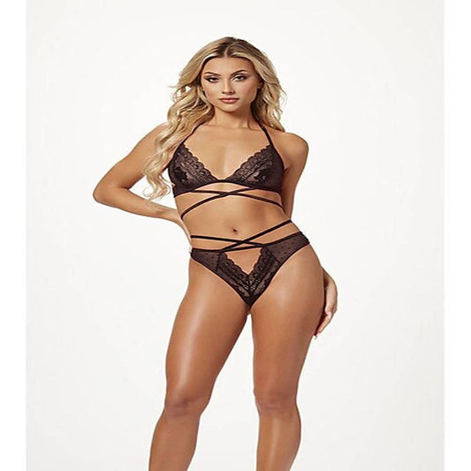 2 Piece Halter Bra and Criss Cross Panty Set - Bras and Bra Sets