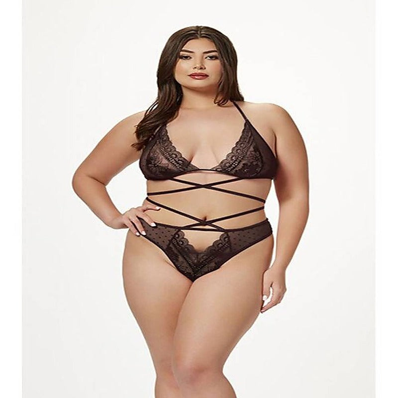 2 Piece Halter Bra and Criss Cross Panty Set - Bras and Bra Sets