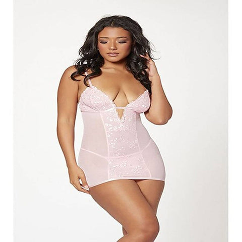 2 Piece Slim Fit Chemise and Thong Panty Set - Babydolls and Chemises