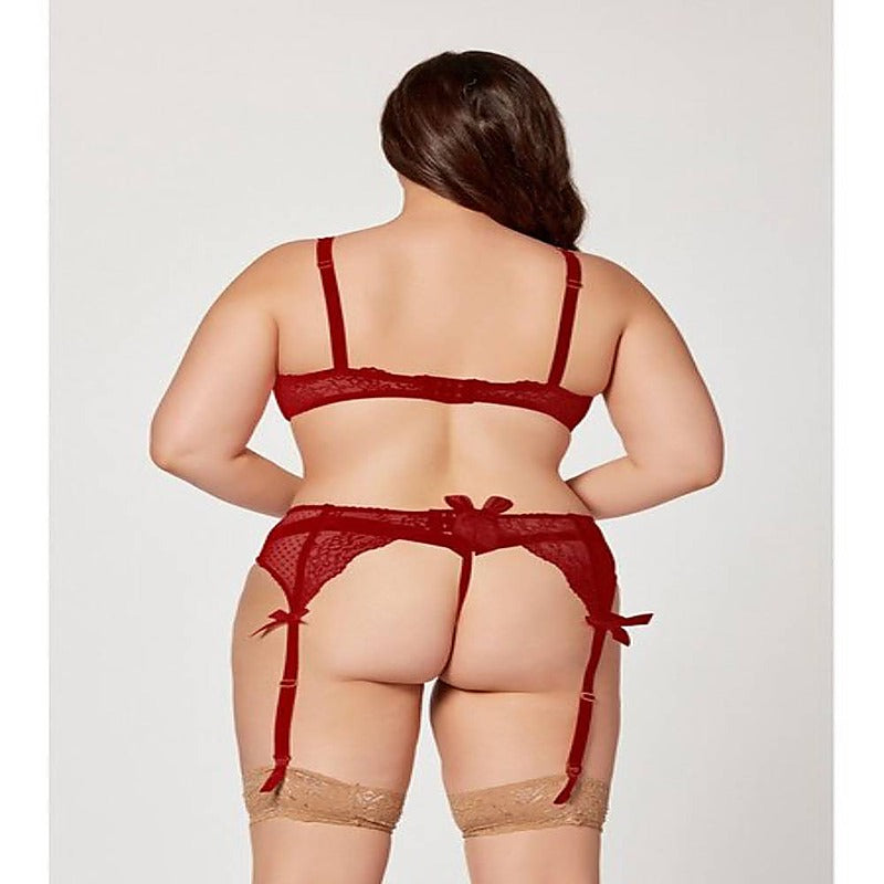 3 Piece Jacquard Bra Garter Belt And Panty Set - Bras and Bra Sets