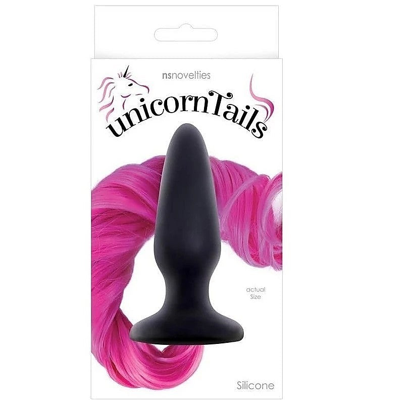 Unicorn Tails Black Butt Plug with Pink Pony Tail - Butt Plugs