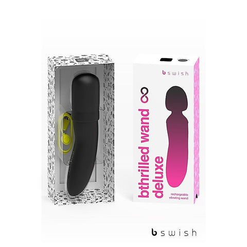 B Swish Bthrilled Premium Noir USB Rechargeable Wand Vibrator Black - Body Wands