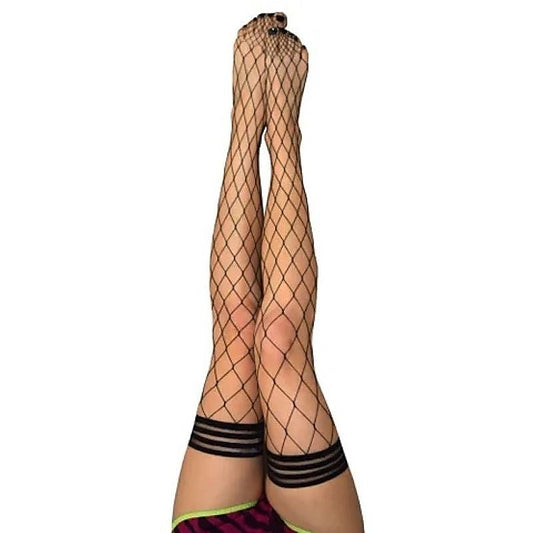 MICHELLE Large Diamond Black Net Thigh Highs by Kixies - Hosiery