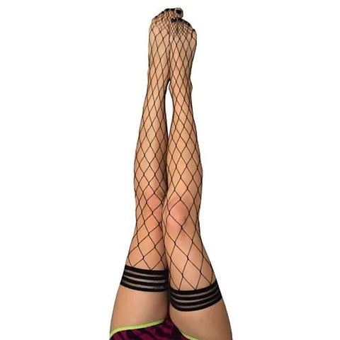 MICHELLE Large Diamond Black Net Thigh Highs by Kixies - Hosiery