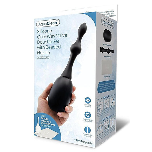 AquaClean Silicone 1-Way Valve Douche Set with Butt Plug Nozzle - Enemas and Douches