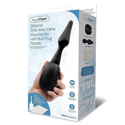 AquaClean Silicone 1-Way Valve Douche Set with Beaded Nozzle - Enemas and Douches
