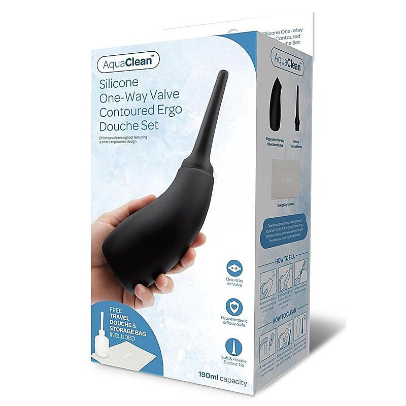 AquaClean Silicone 1 Way Valve Ergo Anal Douche Set - Enemas and Douches