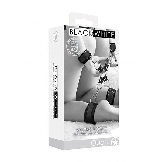 OUCH Black and White Velcro Hogtie by Shots Toys - Cuffs And Restraints