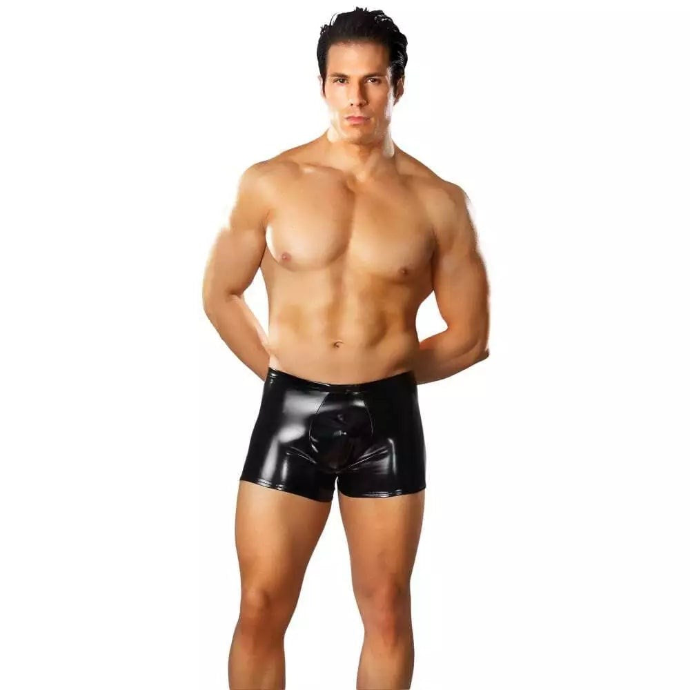 Male Power Faux Leather Pouch Short Four Way Stretch Enhancement - His Fetish
