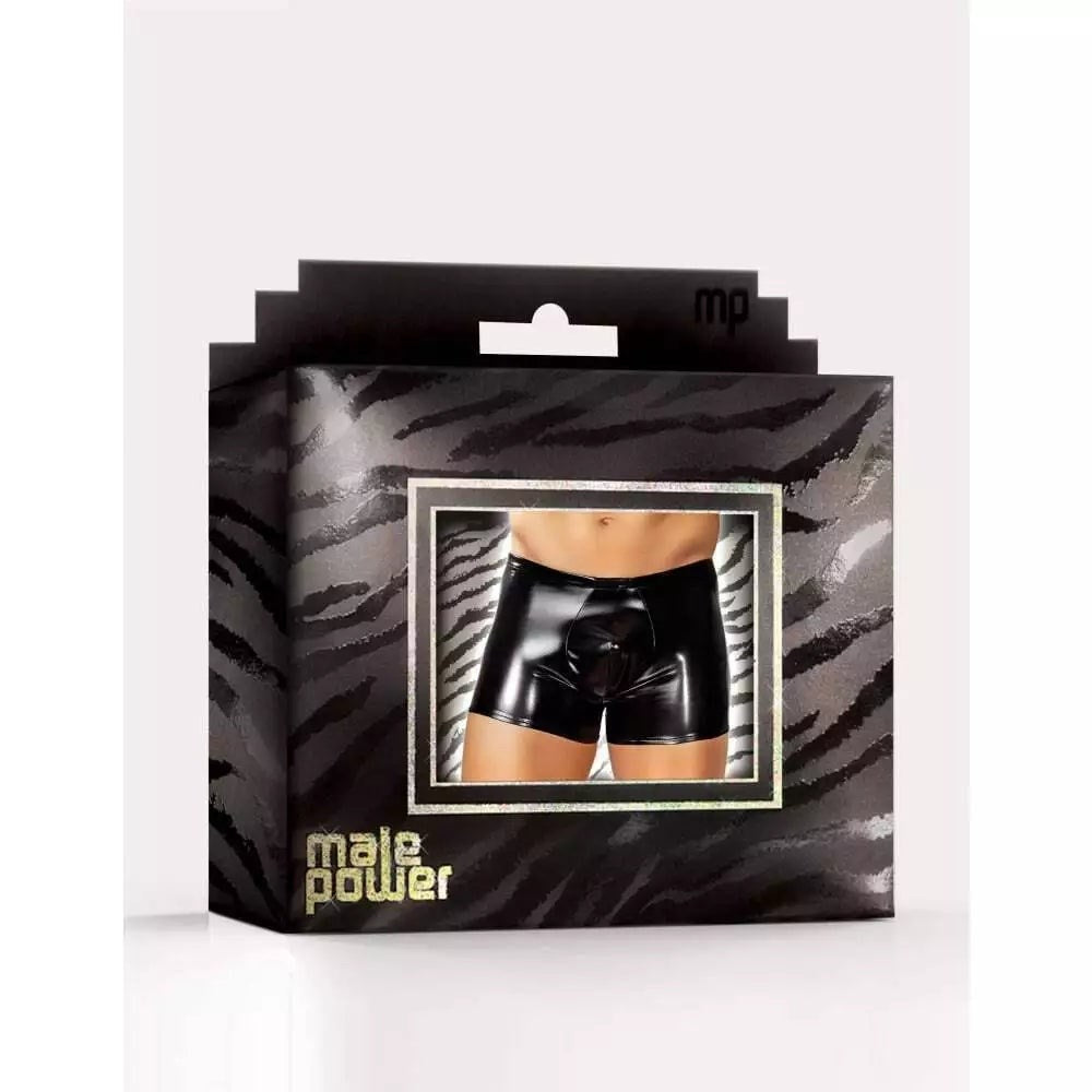 Male Power Faux Leather Pouch Short Four Way Stretch Enhancement - His Fetish