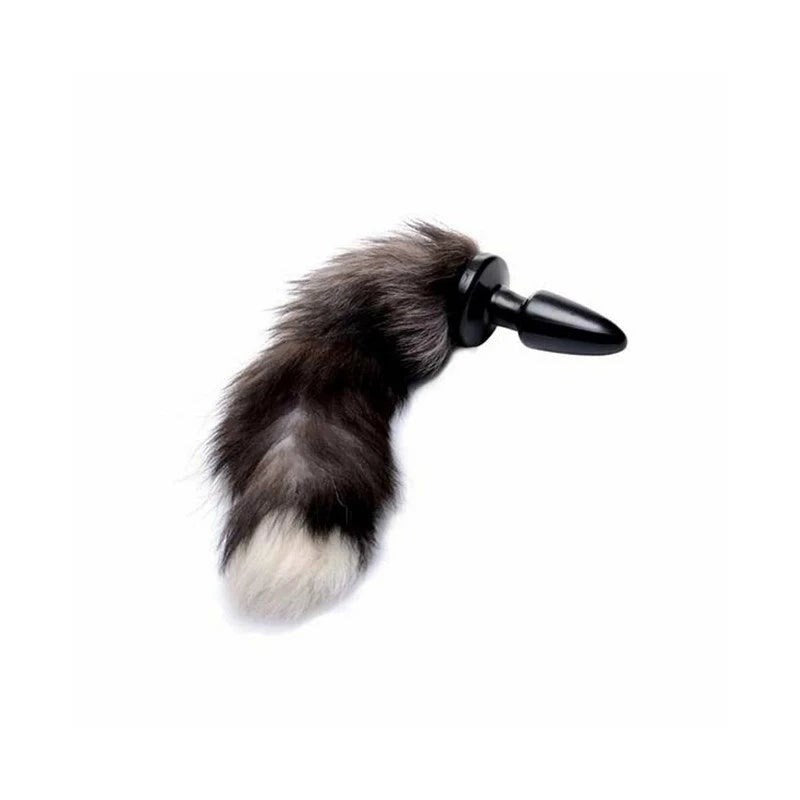 XR Brands Tailz Ultra Sexy Fox Tail Anal Plug Grey with 14 Inch Faux Fur Tail - Grey - Butt Plugs