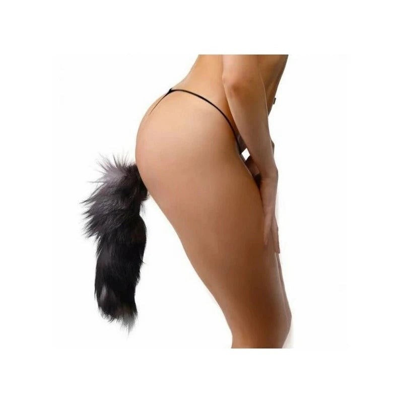 XR Brands Tailz Ultra Sexy Fox Tail Anal Plug Grey with 14 Inch Faux Fur Tail - - Butt Plugs