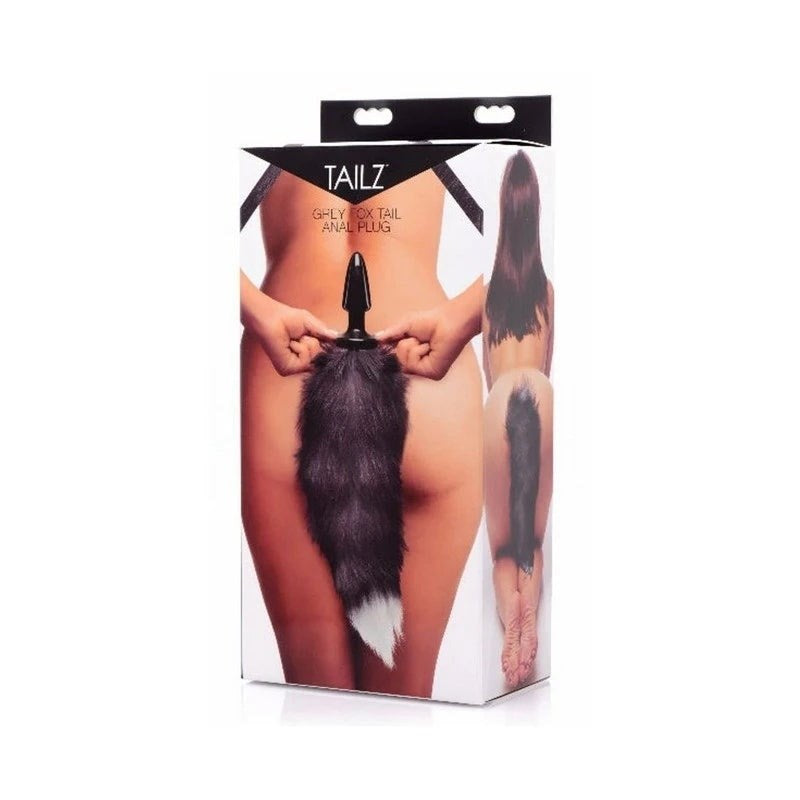 XR Brands Tailz Ultra Sexy Fox Tail Anal Plug Grey with 14 Inch Faux Fur Tail - - Butt Plugs