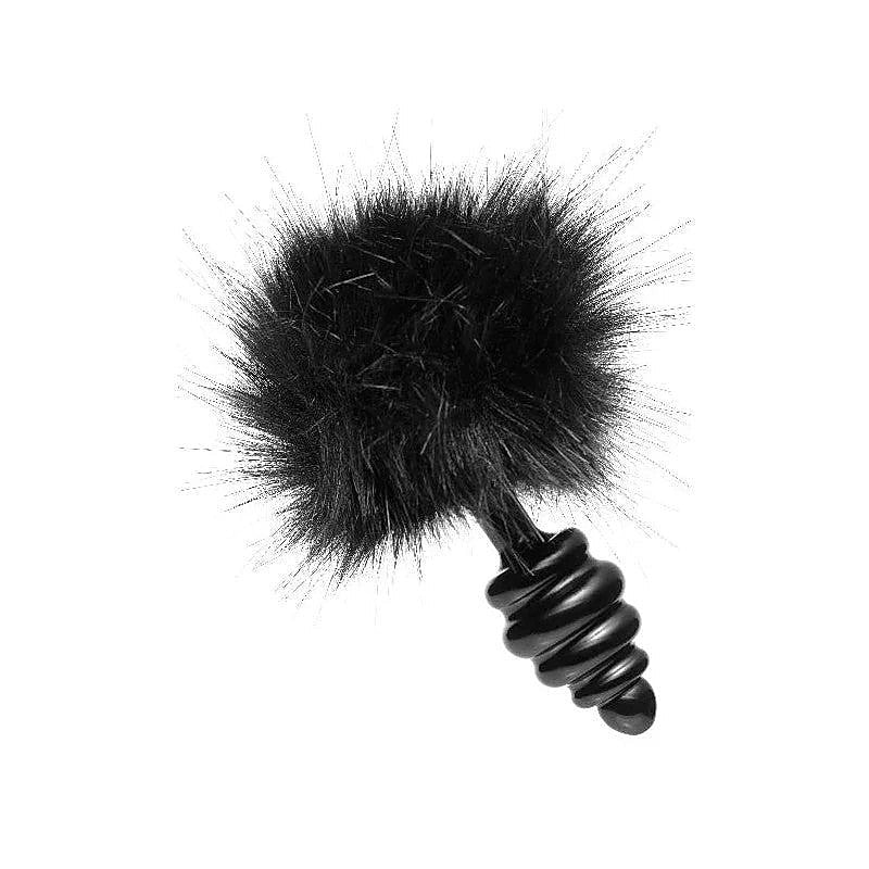 XR Brands Tailz Black Bunny Tail Anal Plug with Temperature Play Feature - Butt Plugs