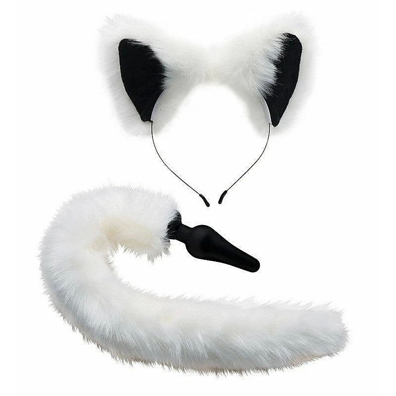 Tailz White Fox Tail Anal Plug and Ears Set by XR Brands - Butt Plugs
