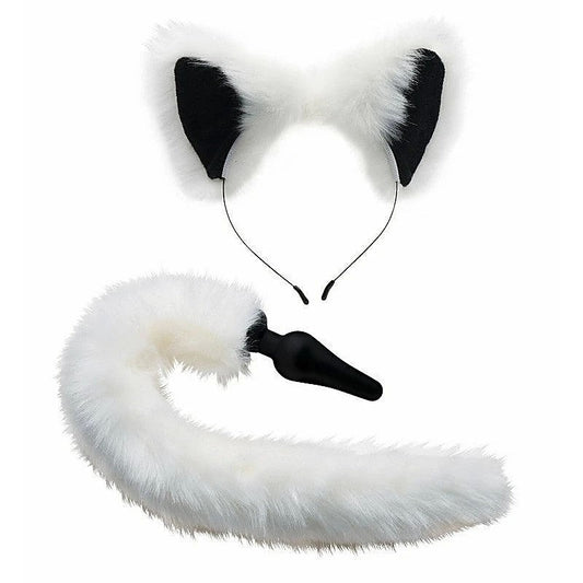 Tailz White Fox Tail Anal Plug and Ears Set by XR Brands - Butt Plugs