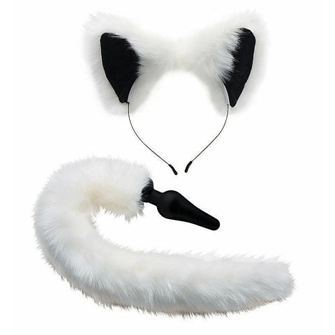 Tailz White Fox Tail Anal Plug and Ears Set by XR Brands - Butt Plugs