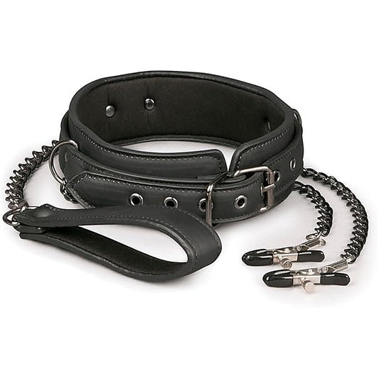 Fetish Collection Bondage Collar With Nipple Chains - Collars and Leads