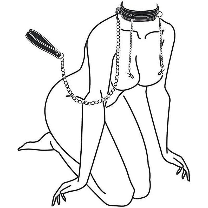 Fetish Collection Bondage Collar With Nipple Chains - Collars and Leads