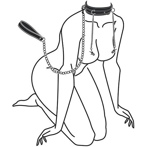 Fetish Collection Bondage Collar With Nipple Chains - Collars and Leads