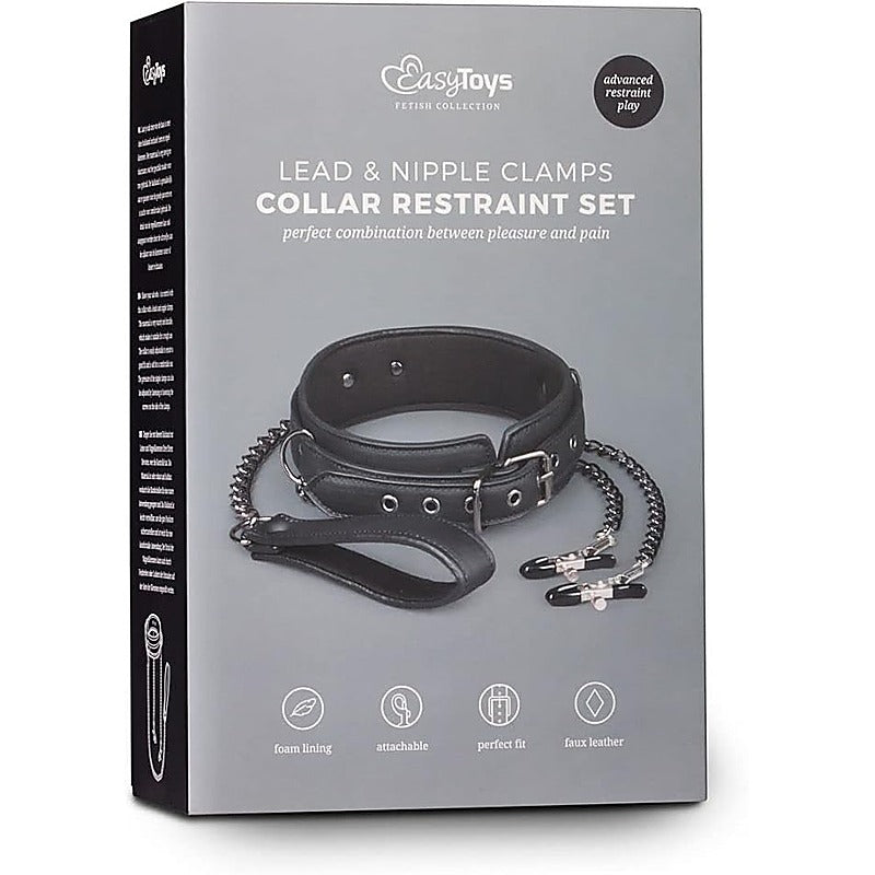 Fetish Collection Bondage Collar With Nipple Chains - Collars and Leads