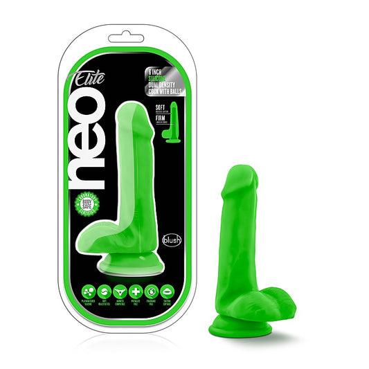 Neo Elite Silicone Dual Density Cock with Balls Neon Green - Realistic Dildos