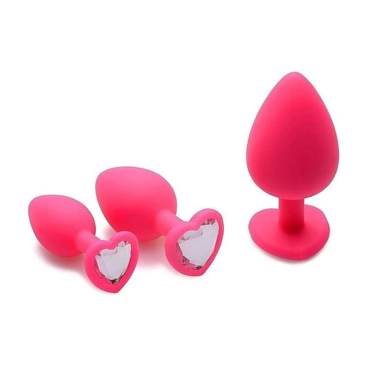 Pink Hearts Silicone Anal Plugs 3 Piece by XR Brands - Butt Plugs