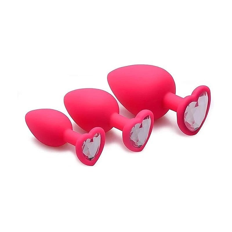 Pink Hearts Silicone Anal Plugs 3 Piece by XR Brands - Butt Plugs