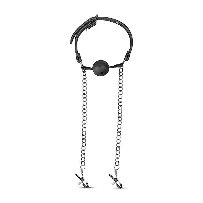 Fetish Collection Open Ball Gag With Nipple Clamps Breathable Design - Nipple and Clit Clamps