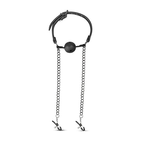 Fetish Collection Open Ball Gag With Nipple Clamps Breathable Design - Nipple and Clit Clamps