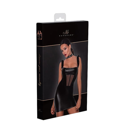 Power Wetlook Short Dress With Front Tulle Inserts Black - Her Fetish