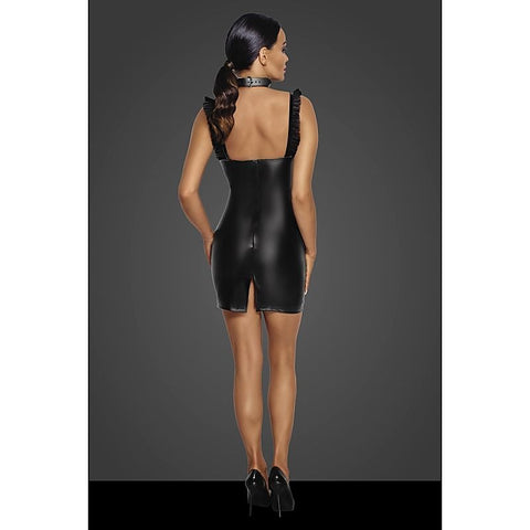 Power Wetlook Short Dress With Front Tulle Inserts Black - Her Fetish