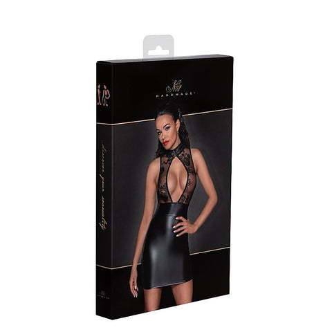 Power Wetlook Short Dress With Skirt and Tulle Top Black - Her Fetish