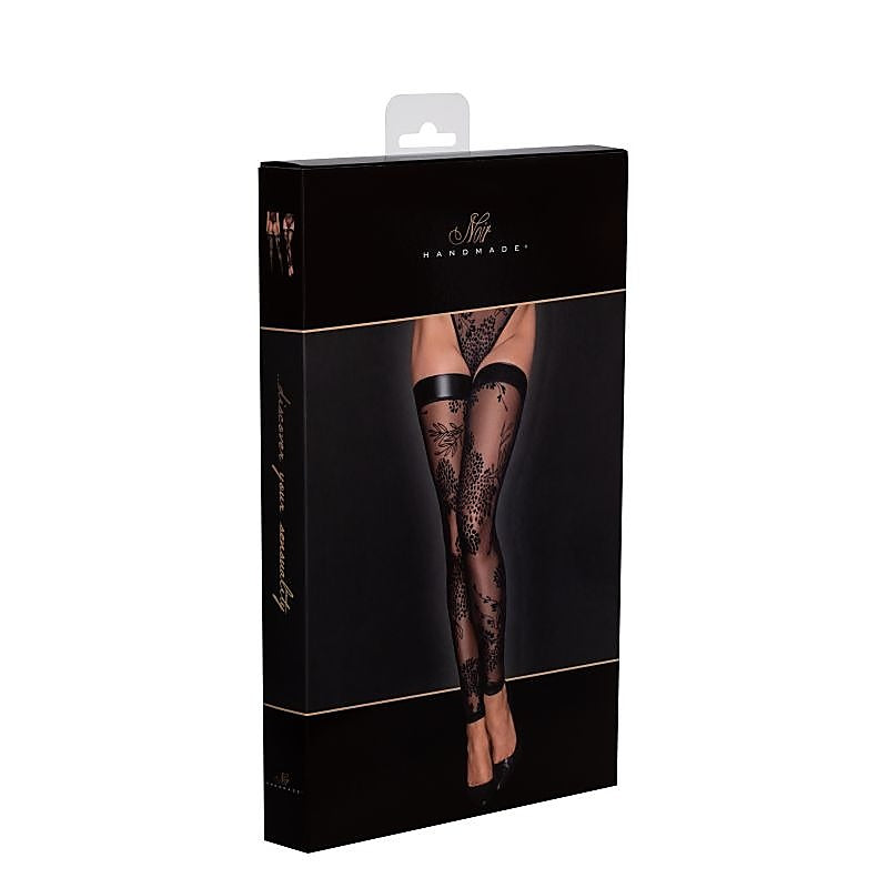 Tulle Stockings with Patterned Flock Embroidery - Her Fetish