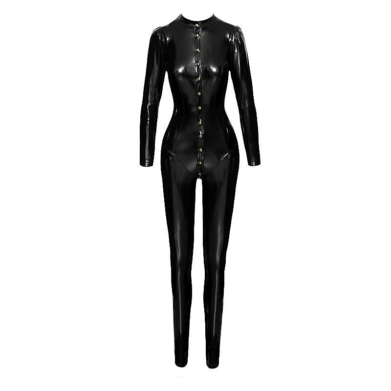 Long Button Up PVC Overall Women Dress by Noir Handmade - Her Fetish