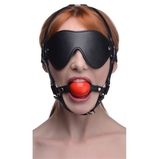 Blindfold Harness w/ Ball Gag by XR Brands - Bondage Gags and Bits