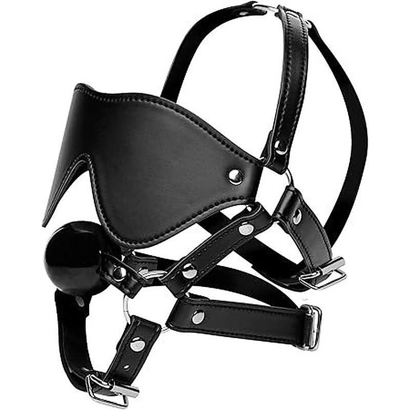 Strict Blindfold Harness With BDSM Play Ball Gag - Bondage Gags and Bits