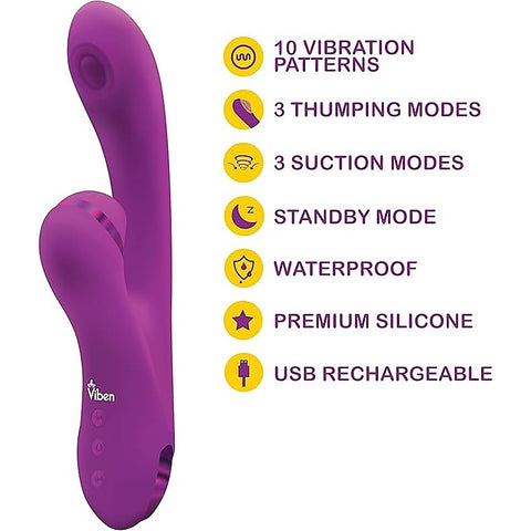 Dazzle Rechargeable Thumping Rabbit Vibrator by Viben - Rabbit Vibrators