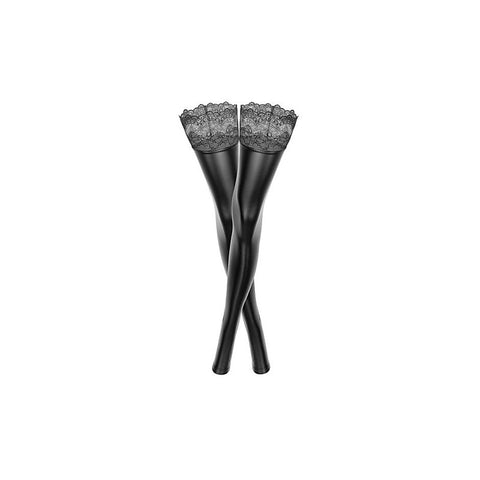 Power Wetlook Womens Stockings With Siliconed Lace - Her Fetish