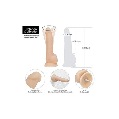 BMS Factory Addiction Rotating Vibrating Dildo with Remote 8 Inch Vanilla - Vibrating Dildos
