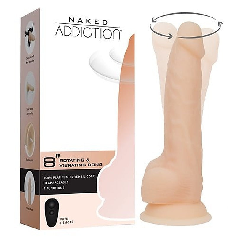 Rotating Vibrating Silicone Dildo w/ Remote Vanilla - Vibrating Dildos