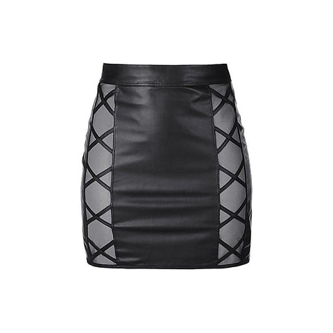 Axami Lingerie Stretch Wetlook Mesh Criss Cross Women Skirt Black with Rear Zipper - Her Fetish
