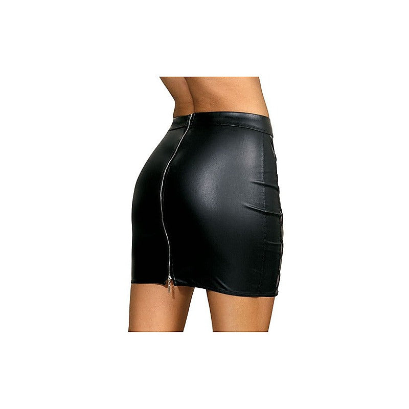 Axami Lingerie Stretch Wetlook Mesh Criss Cross Women Skirt Black with Rear Zipper - Her Fetish