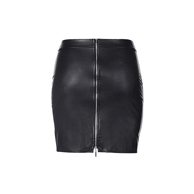 Axami Lingerie Stretch Wetlook Mesh Criss Cross Women Skirt Black with Rear Zipper - Her Fetish