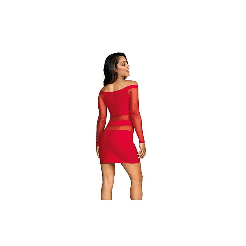 Axami Lingerie Off The Shoulder Mesh Panel Women Sexy Dress Red European Design - Skirts And Club Wear
