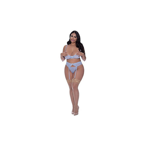 Exposed Lingerie Demi Bra Garter and Thong Set by Magic Silk - Bras and Bra Sets