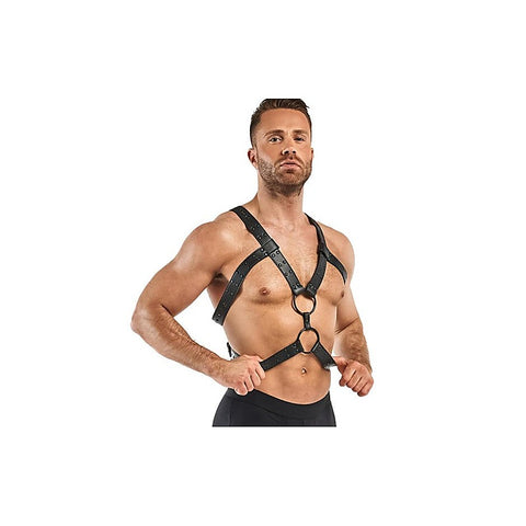 Bedroom Fantasies Rocco BDSM Play Harness Black Adjustable Faux Leather - Cuffs And Restraints