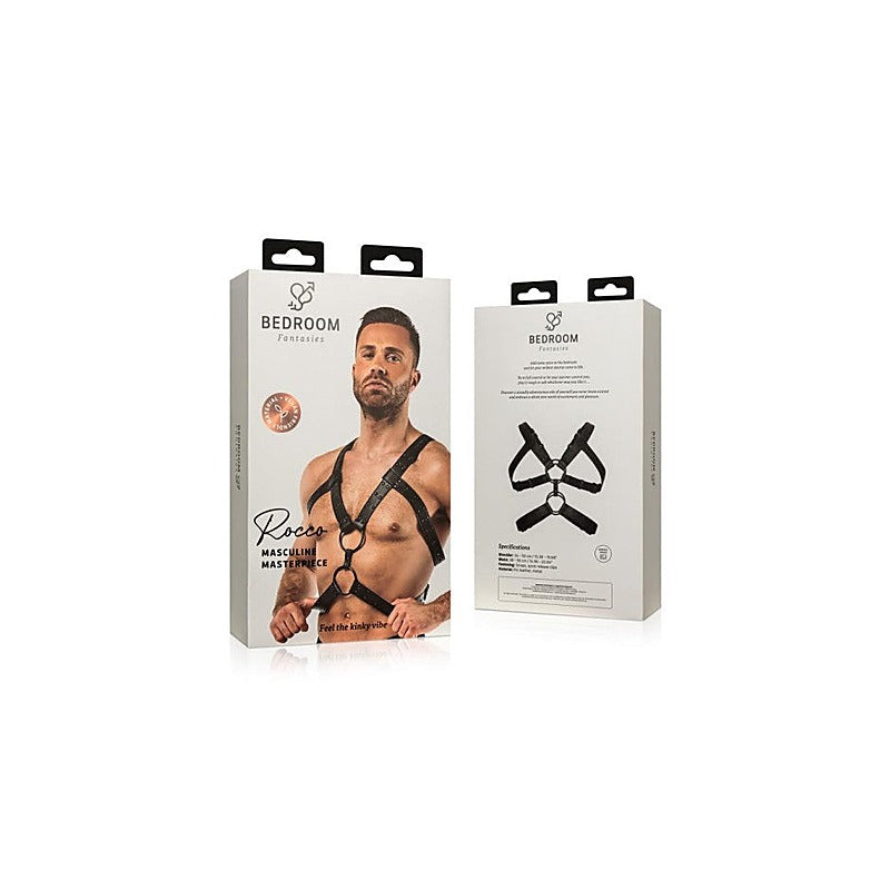 Bedroom Fantasies Rocco BDSM Play Harness Black Adjustable Faux Leather - Cuffs And Restraints